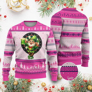 Cheerful Gnome Playing Darts Ugly Christmas Sweater St Patricks Day Gift TS12 Hot Pink Print Your Wear