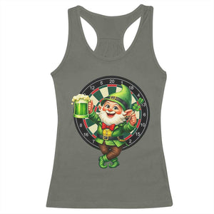 Cheerful Gnome Playing Darts Racerback Tank Top St Patricks Day Gift TS12 Military Green Print Your Wear