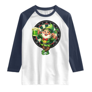 Cheerful Gnome Playing Darts Raglan Shirt St Patricks Day Gift TS12 White Navy Print Your Wear