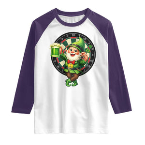 Cheerful Gnome Playing Darts Raglan Shirt St Patricks Day Gift TS12 White Purple Print Your Wear