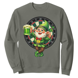 Cheerful Gnome Playing Darts Sweatshirt St Patricks Day Gift TS12 Military Green Print Your Wear