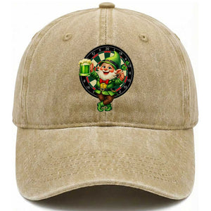 Cheerful Gnome Playing Darts Washed Cotton Baseball Cap St Patricks Day Gift TS12 Print Your Wear