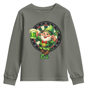 Cheerful Gnome Playing Darts Youth Sweatshirt St Patricks Day Gift TS12 Military Green Print Your Wear