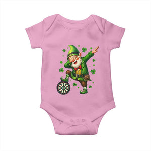 St Patricks Day Cheerful Gnome Dabbing Baby Onesie Darts Lover Gift TS12 Light Pink Print Your Wear