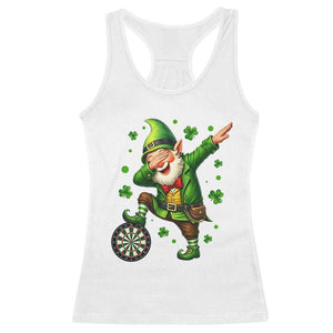 St Patricks Day Cheerful Gnome Dabbing Racerback Tank Top Darts Lover Gift TS12 White Print Your Wear