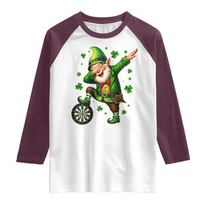 St Patricks Day Cheerful Gnome Dabbing Raglan Shirt Darts Lover Gift TS12 White Maroon Print Your Wear