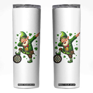 St Patricks Day Cheerful Gnome Dabbing Skinny Tumbler Darts Lover Gift TS12 White Print Your Wear