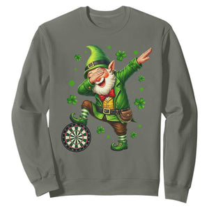 St Patricks Day Cheerful Gnome Dabbing Sweatshirt Darts Lover Gift TS12 Military Green Print Your Wear