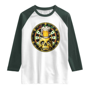 Funny St Patricks Day Skull Raglan Shirt Darts Player Gift TS12 White Dark Forest Green Print Your Wear