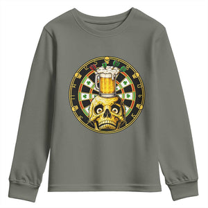Funny St Patricks Day Skull Youth Sweatshirt Darts Player Gift TS12 Military Green Print Your Wear