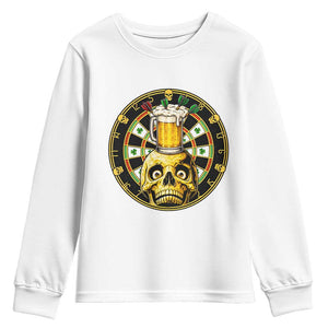 Funny St Patricks Day Skull Youth Sweatshirt Darts Player Gift TS12 White Print Your Wear