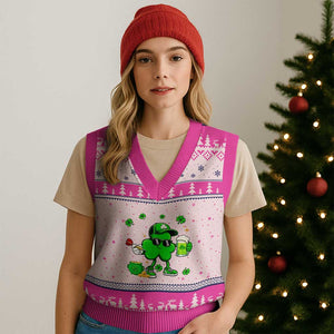 St Patricks Day Shamrock Darts And Beer Lover Gift V-Neck Knit Sweater Vest TS12 Hot Pink Print Your Wear