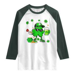 St Patricks Day Shamrock Darts And Beer Lover Gift Raglan Shirt TS12 White Dark Forest Green Print Your Wear