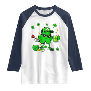St Patricks Day Shamrock Darts And Beer Lover Gift Raglan Shirt TS12 White Navy Print Your Wear