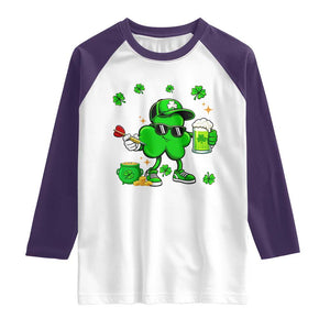St Patricks Day Shamrock Darts And Beer Lover Gift Raglan Shirt TS12 White Purple Print Your Wear