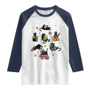 Funny Black Cat Lover Cinco De Mayo Raglan Shirt Mexican Fiesta Gift TS12 White Navy Print Your Wear