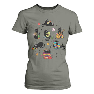 Funny Black Cat Lover Cinco De Mayo T Shirt For Women Mexican Fiesta Gift TS12 Military Green Print Your Wear