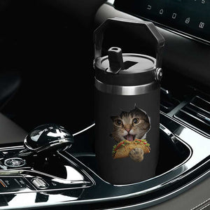 Funny Cat Eating Taco Flip Straw Tumbler Mexican Food Lover Gift TS12 Print Your Wear