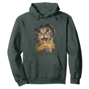 Funny Cat Eating Taco Hoodie Mexican Food Lover Gift TS12 Dark Forest Green Print Your Wear