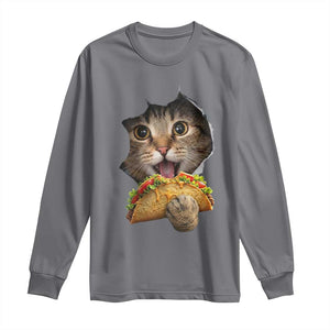 Funny Cat Eating Taco Long Sleeve Shirt Mexican Food Lover Gift TS12 Charcoal Print Your Wear