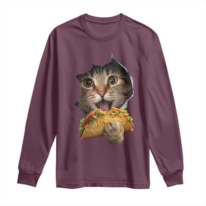 Funny Cat Eating Taco Long Sleeve Shirt Mexican Food Lover Gift TS12 Maroon Print Your Wear