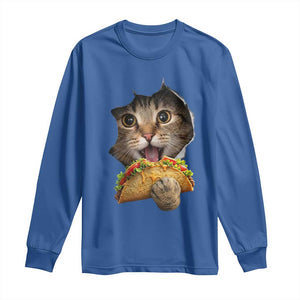 Funny Cat Eating Taco Long Sleeve Shirt Mexican Food Lover Gift TS12 Royal Blue Print Your Wear