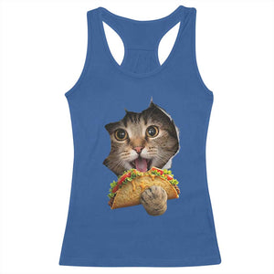 Funny Cat Eating Taco Racerback Tank Top Mexican Food Lover Gift TS12 Royal Blue Print Your Wear