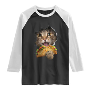 Funny Cat Eating Taco Raglan Shirt Mexican Food Lover Gift TS12 Black White Print Your Wear