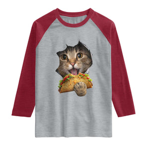 Funny Cat Eating Taco Raglan Shirt Mexican Food Lover Gift TS12 Heather Gray Heather Red Print Your Wear