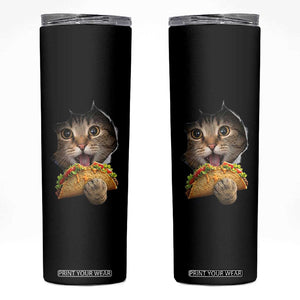 Funny Cat Eating Taco Skinny Tumbler Mexican Food Lover Gift TS12 Black Print Your Wear