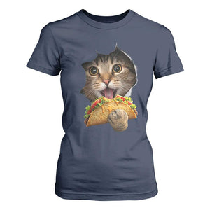 Funny Cat Eating Taco T Shirt For Women Mexican Food Lover Gift TS12 Navy Print Your Wear