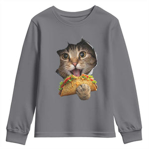 Funny Cat Eating Taco Youth Sweatshirt Mexican Food Lover Gift TS12 Charcoal Print Your Wear