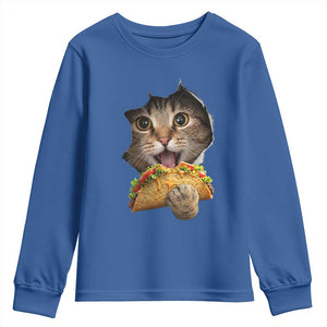 Funny Cat Eating Taco Youth Sweatshirt Mexican Food Lover Gift TS12 Royal Blue Print Your Wear