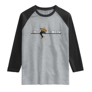 Funny Cinco De Meow Raglan Shirt Cute Black Cat Eating Taco TS12 Heather Gray Black Print Your Wear