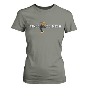 Funny Cinco De Meow T Shirt For Women Cute Black Cat Eating Taco TS12 Military Green Print Your Wear