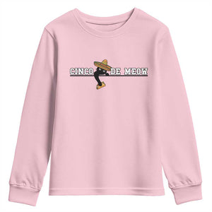 Funny Cinco De Meow Youth Sweatshirt Cute Black Cat Eating Taco TS12 Light Pink Print Your Wear