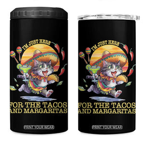 Funny Cinco De Mayo Cat 4 in 1 Can Cooler Tumbler Just Here For The Tacos And Margaritas TS12 One Size: 16 oz Black Print Your Wear
