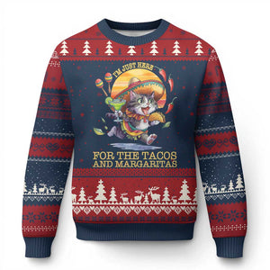 Funny Cinco De Mayo Cat Ugly Christmas Sweater Just Here For The Tacos And Margaritas TS12 Navy Red Print Your Wear