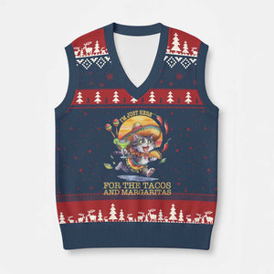 Funny Cinco De Mayo Cat V-Neck Knit Sweater Vest Just Here For The Tacos And Margaritas TS12 Navy Red Print Your Wear