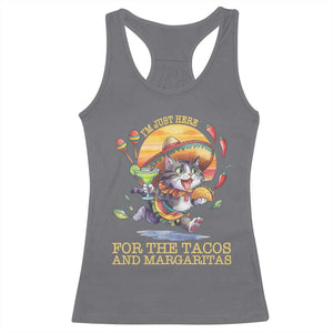 Funny Cinco De Mayo Cat Racerback Tank Top Just Here For The Tacos And Margaritas TS12 Charcoal Print Your Wear