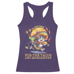 Funny Cinco De Mayo Cat Racerback Tank Top Just Here For The Tacos And Margaritas TS12 Purple Print Your Wear