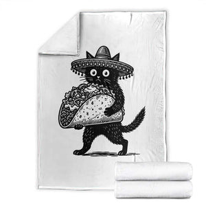 Funny Cinco De Mayo Black Cat With Taco Throw Blanket Mexican Food Gift TS12 White Print Your Wear