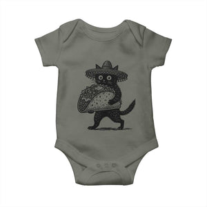 Funny Cinco De Mayo Black Cat With Taco Baby Onesie Mexican Food Gift TS12 Military Green Print Your Wear