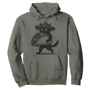 Funny Cinco De Mayo Black Cat With Taco Hoodie Mexican Food Gift TS12 Military Green Print Your Wear