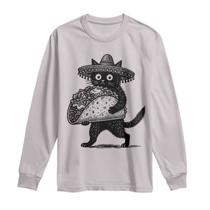 Funny Cinco De Mayo Black Cat With Taco Long Sleeve Shirt Mexican Food Gift TS12 Ice Gray Print Your Wear
