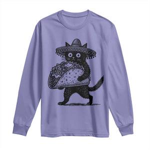 Funny Cinco De Mayo Black Cat With Taco Long Sleeve Shirt Mexican Food Gift TS12 Violet Print Your Wear