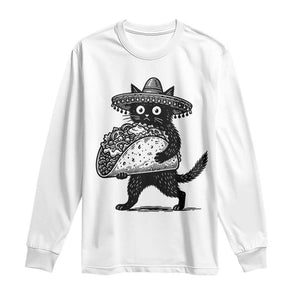 Funny Cinco De Mayo Black Cat With Taco Long Sleeve Shirt Mexican Food Gift TS12 White Print Your Wear