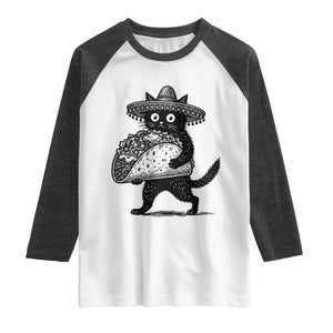 Funny Cinco De Mayo Black Cat With Taco Raglan Shirt Mexican Food Gift TS12 White Heather Charcoal Print Your Wear