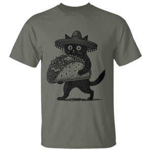 Funny Cinco De Mayo Black Cat With Taco T Shirt Mexican Food Gift TS12 Military Green Print Your Wear