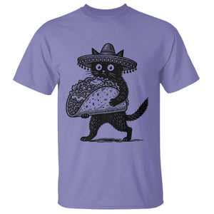 Funny Cinco De Mayo Black Cat With Taco T Shirt Mexican Food Gift TS12 Violet Print Your Wear